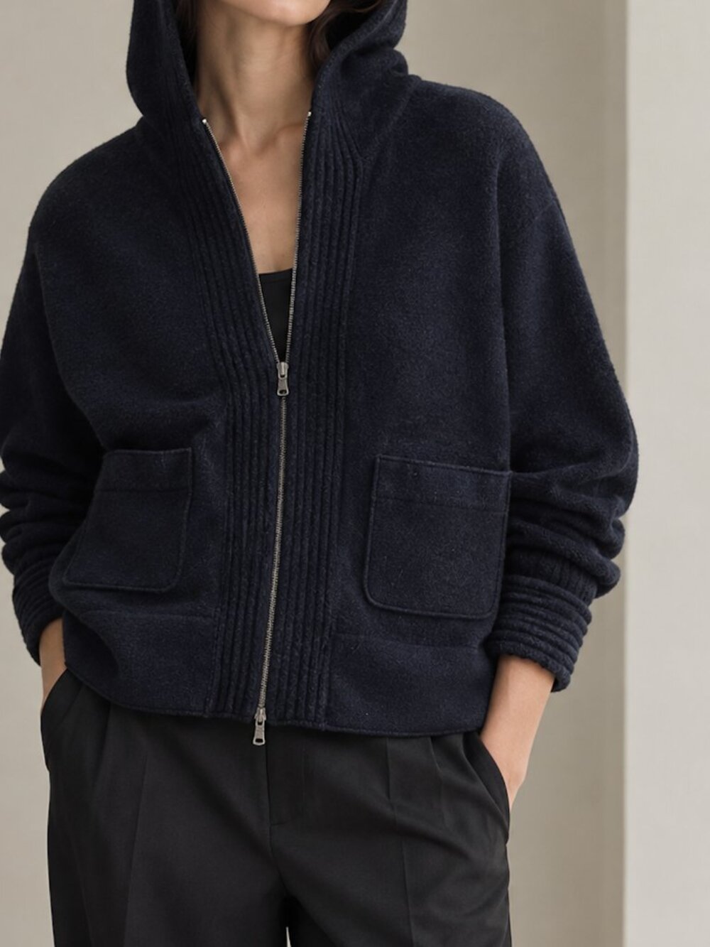 TRANSIT par-such 100% Wool Sweater Black Zip Cardigan Italy Size 1 = US Size 6